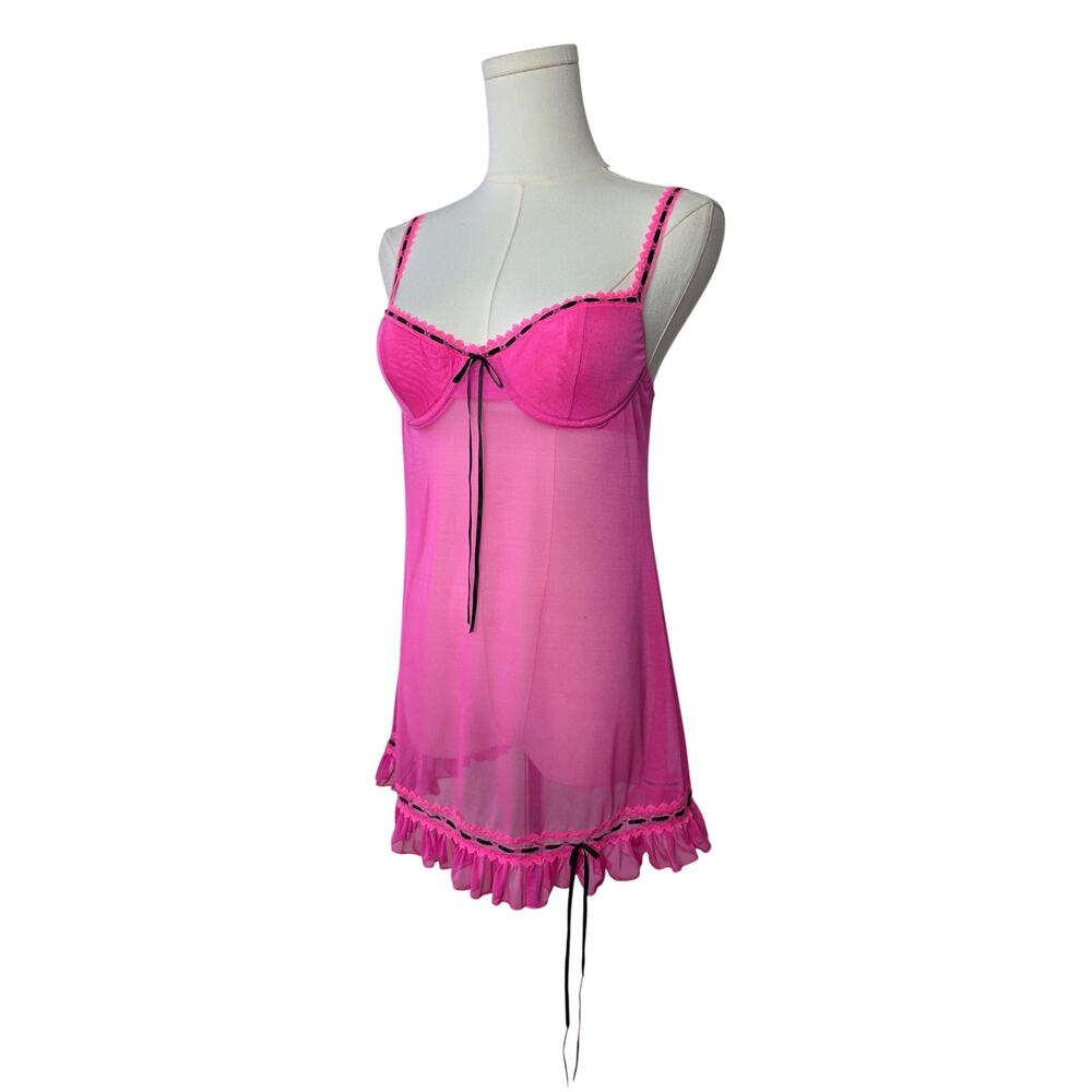VS Hot Pink Sexy Mesh Lace-Detail Lingerie